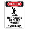 Signmission OSHA Danger Sign, Trip Hazard Be Alert, 5in X 3.5in Decal, 10PK, 3.5" W, 5" H, Portrait, PK10 OS-DS-D-35-V-2120-10PK